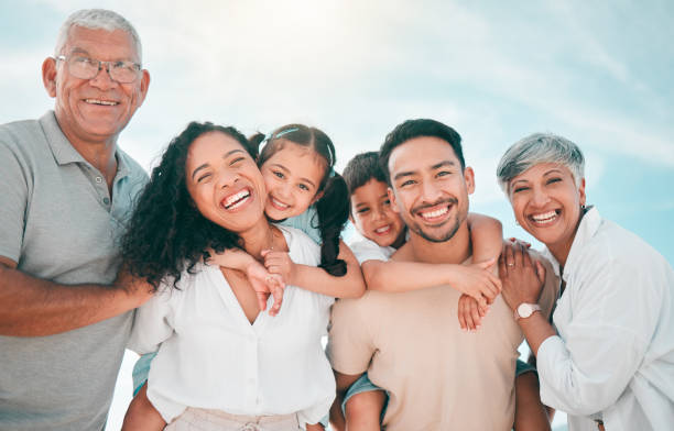 Three generations of a family together outdoors
